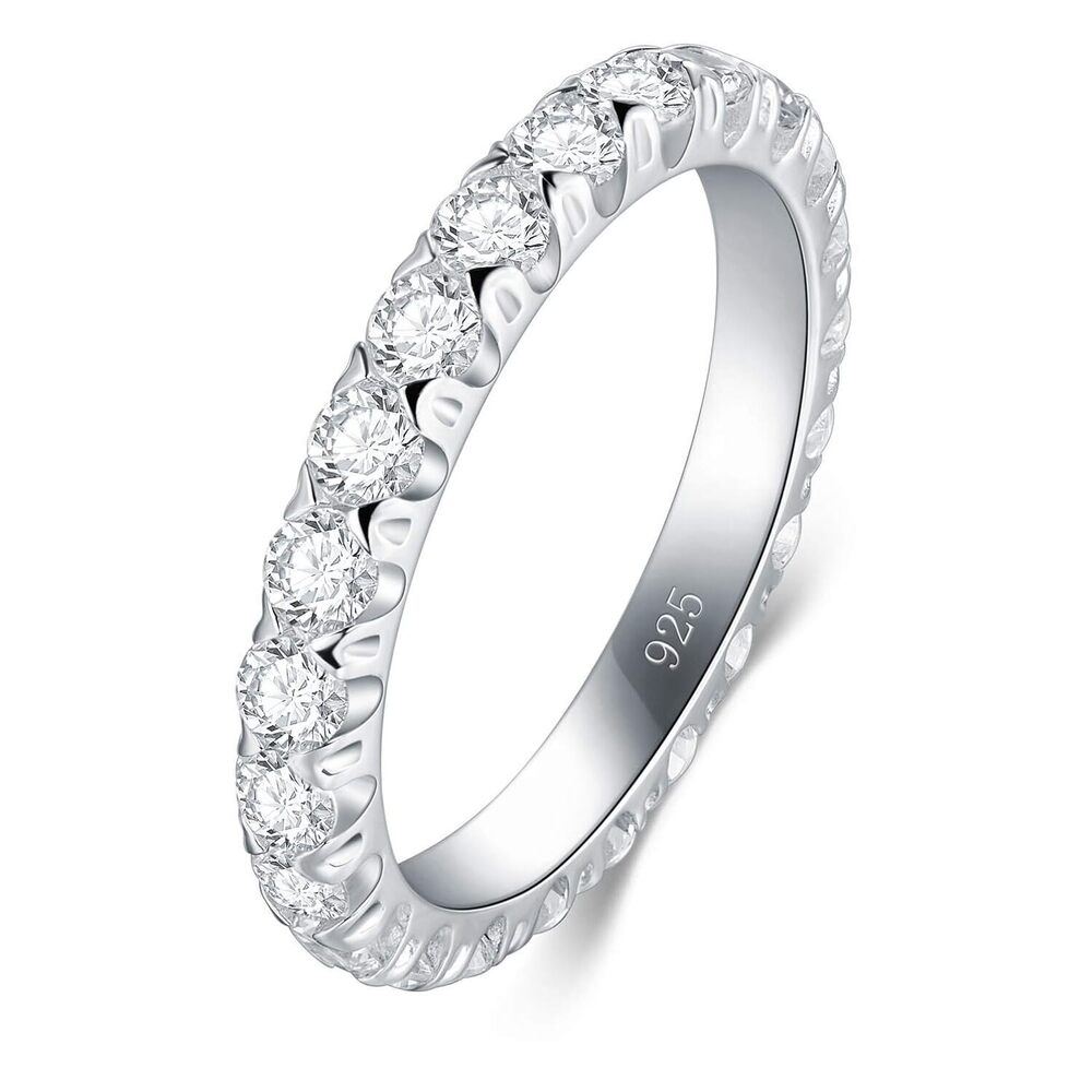 Cubic Zirconia Sterling Silver Ring 3mm Stackable Wedding Band